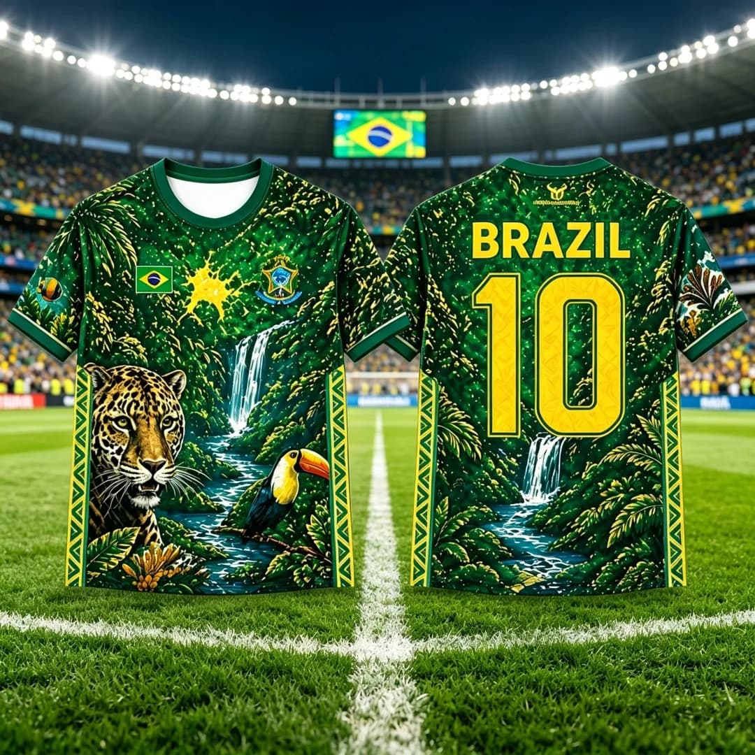 Maillot de football Brésil imprimé drapeau, motif Jésus 3D, séchage rapide, pour hommes et femmes, s
