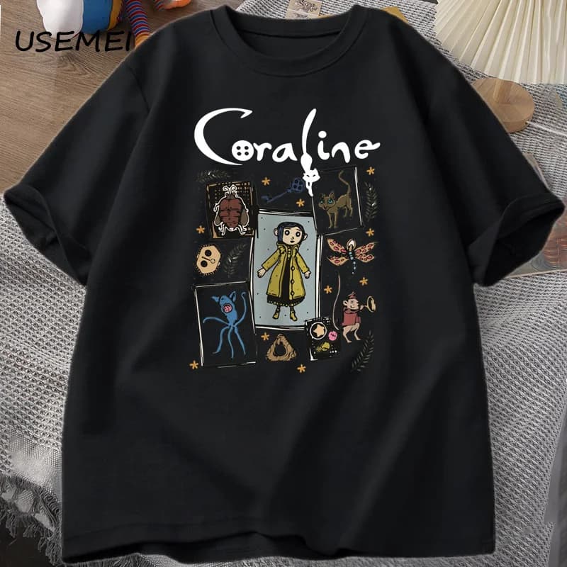 Coraline Halloween T-shirt femmes hommes effrayant Vintage T-shirt Harajuku automne à manches courte