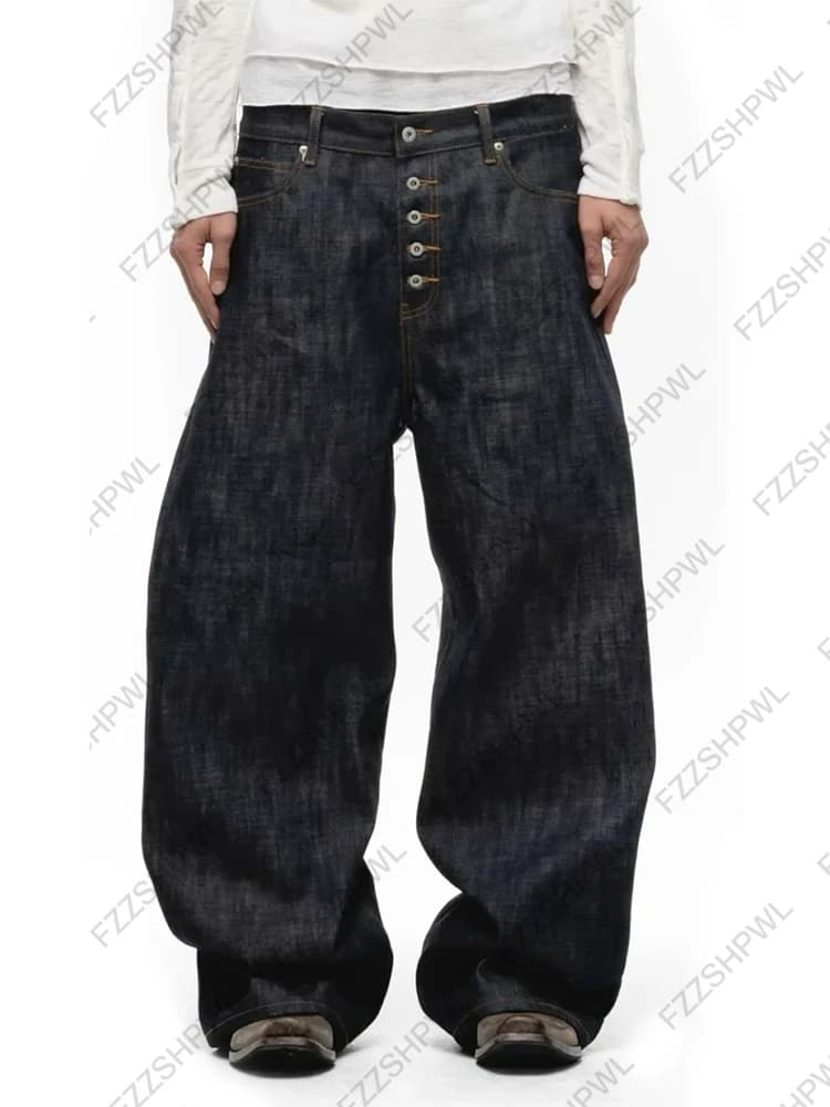 Nouveaux jeans à jambes larges pour hommes, avec décorations de boutons dans un style de rue de coul
