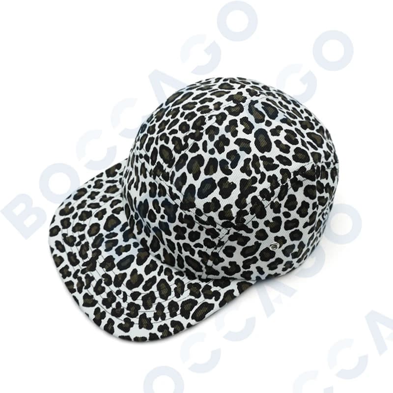 Casquette de baseball en coton à imprimé léopard, à visière plate, 5 panneaux, respirante et réglabl
