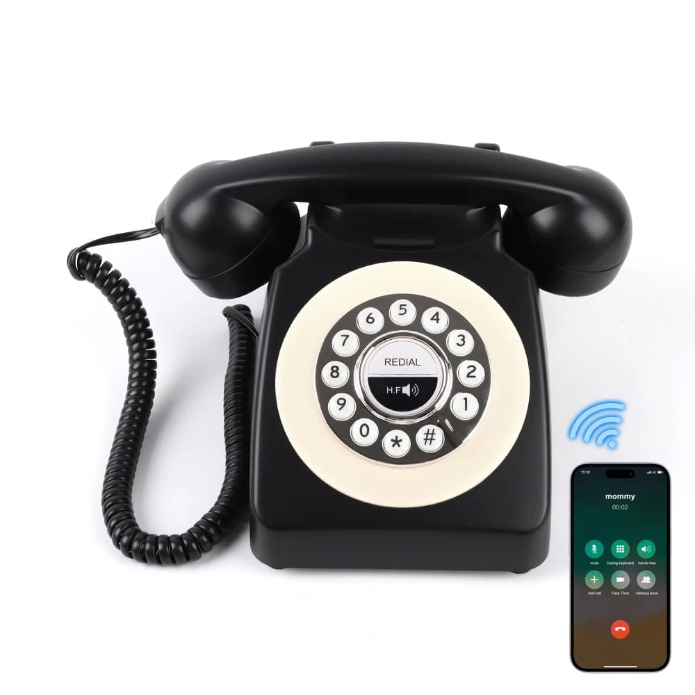 Téléphone fixe Bluetooth, téléphone rétro Bluetooth pour la maison compatible avec Android et iOS, t