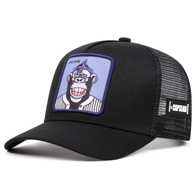 Casquette de baseball en maille respirante avec motif singe souriant, style hip-hop, haute qualité, 