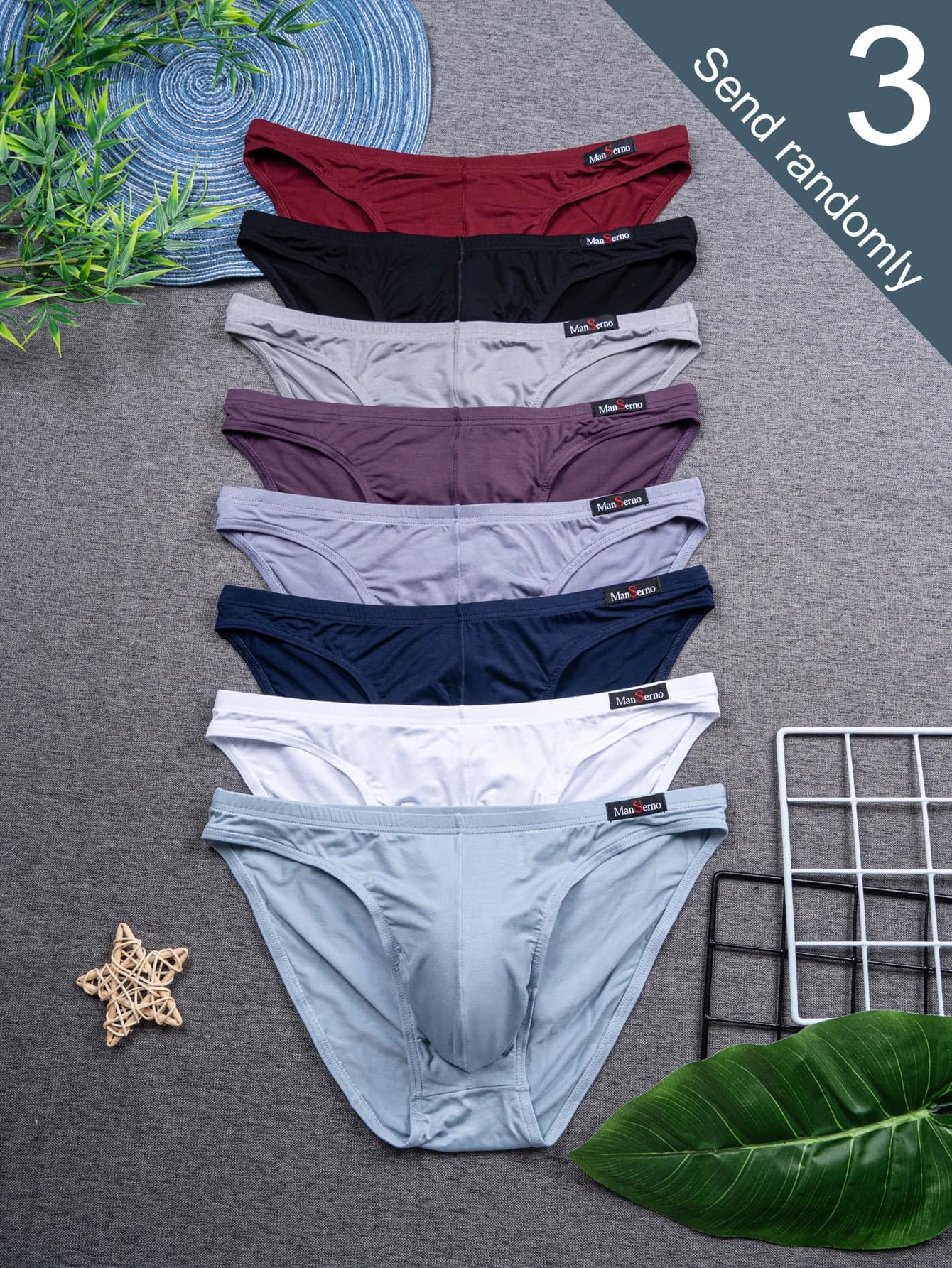 [Culottes pour hommes] Lot de 3 culottes pour hommes en fibre de bambou, simples et élégantes, adapt
