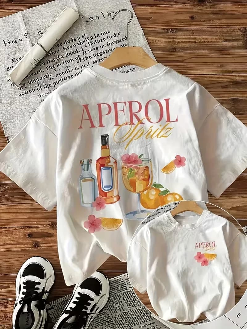 T-shirt pour femme avec illustration style Aperol Cocktail, imprimé lettres, T-shirt décontracté pou