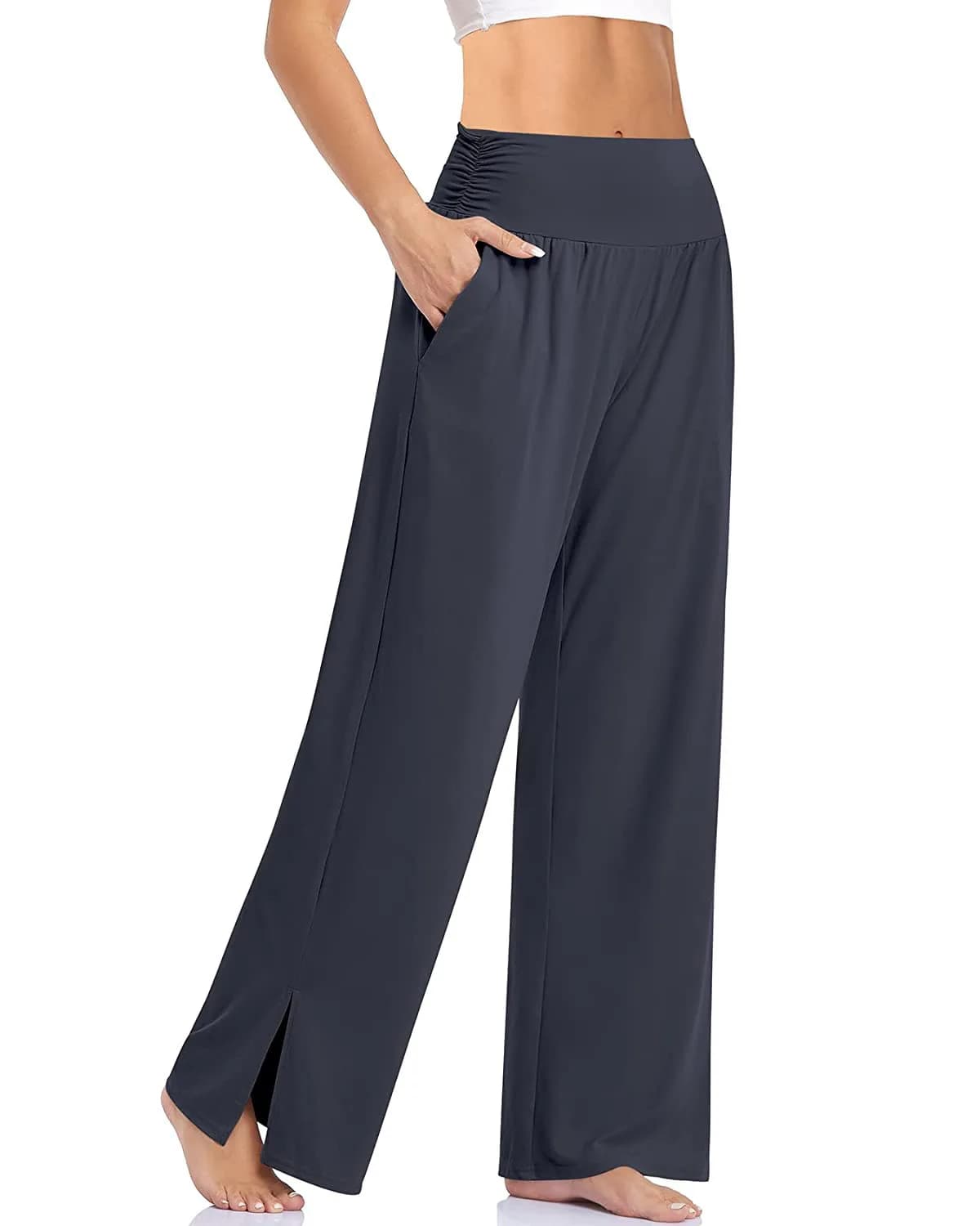 Pantalon de yoga taille haute pour femme, décontracté, jambes larges, fitness, long, jogging, course