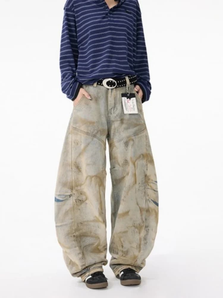 2025 Ropa Y2K Grunge en détresse bleu Baggy plissé jean pantalon pour femmes vêtements jambe large N