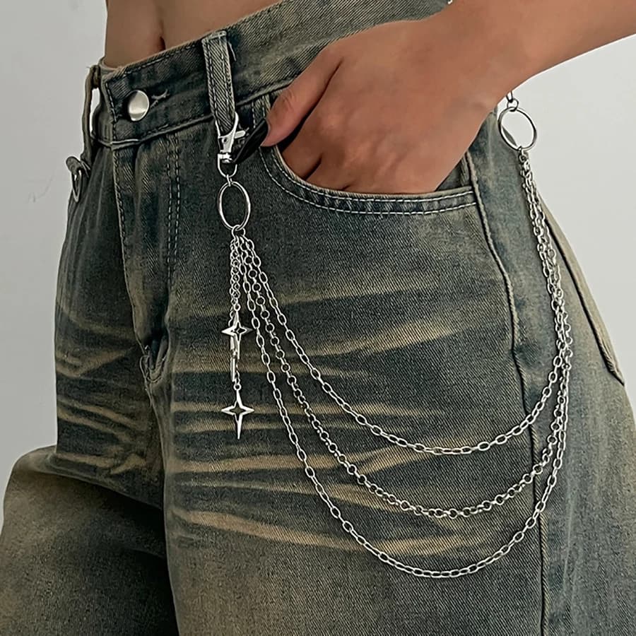 Salircon Punk multicouche métal étoile pendentif pantalon chaîne Hip Hop taille porte-clés jean chaî