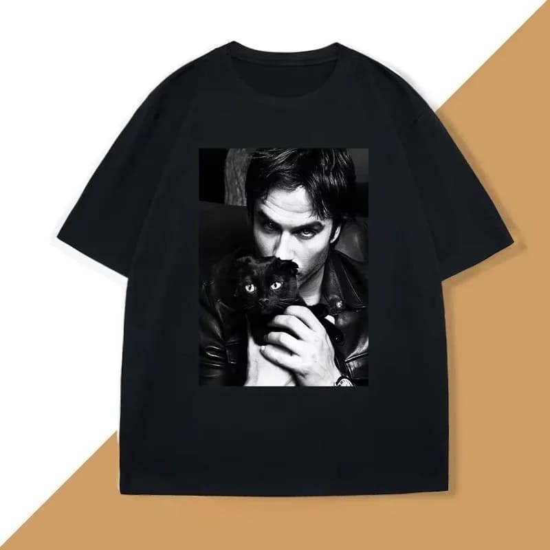 Damon Salvatore TV drame chat graphique t-shirt pour femmes vêtements rétro gothique hauts manches H