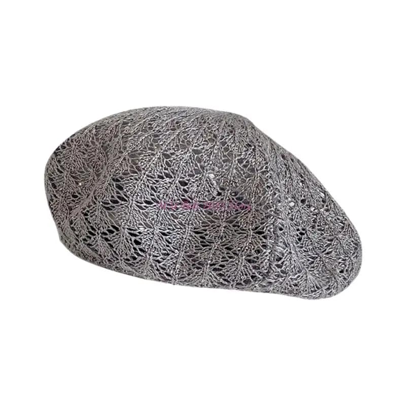 Casquette béret en tricot ajouré à mode 49ME, couleur tendance polyvalente pour diverses occasions