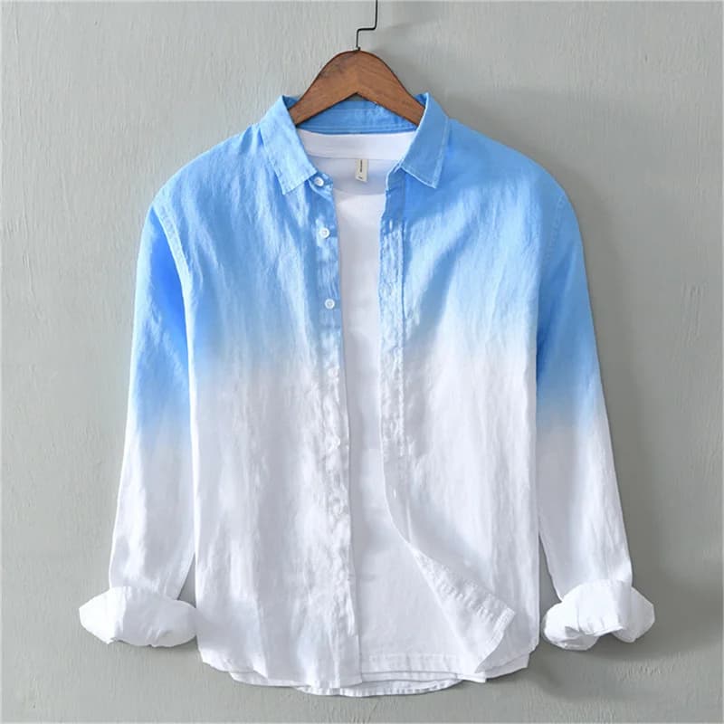 Chemises à la mode 100% lin tissu dégradé rose bleu gris nouvelle série d'hommes et de femmes couleu