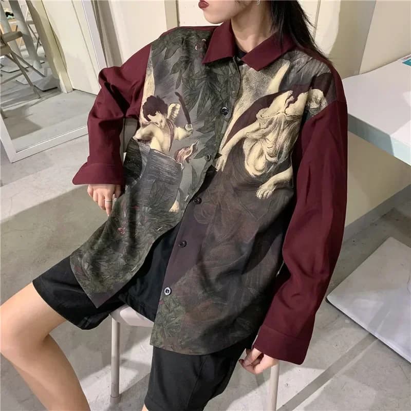 Chemisier Vintage chemise vêtements japonais surdimensionné Blusas mode imprimé femmes Blouses à man