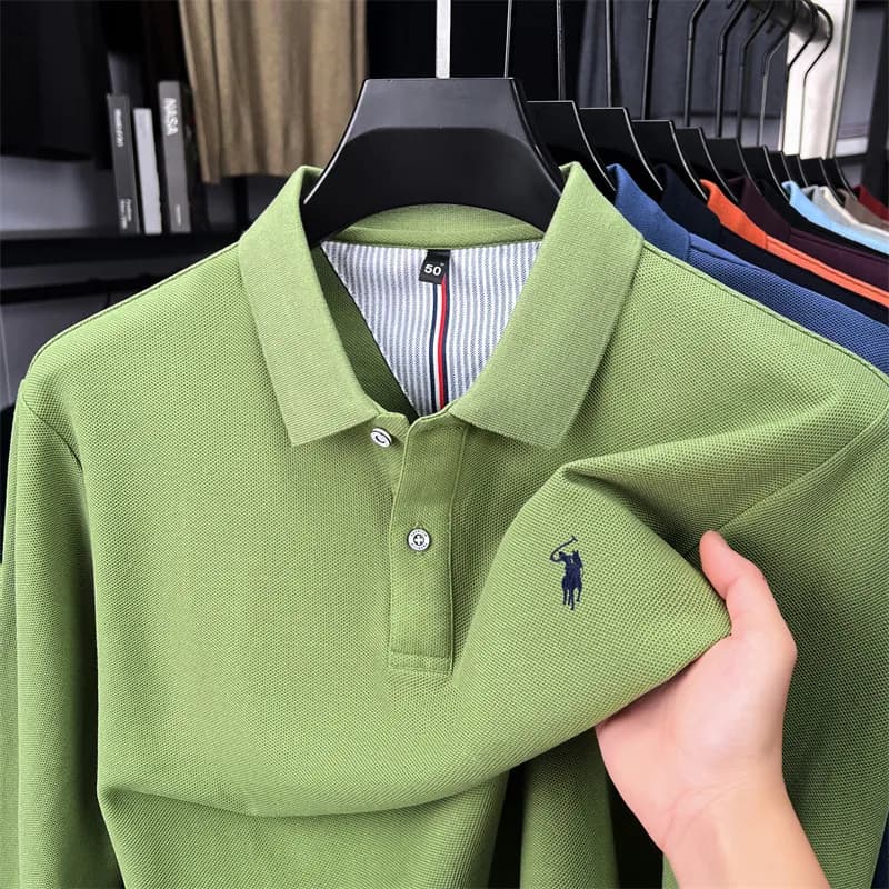 Polo à manches longues pour hommes marque haut de gamme 100% coton mode de luxe broderie poney T-shi