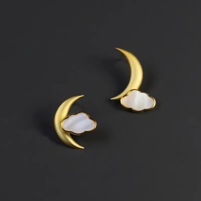 Lotus Fun – boucles d'oreilles lune et nuages, plaqué or 18 carats, bijoux fins en argent Sterling 9