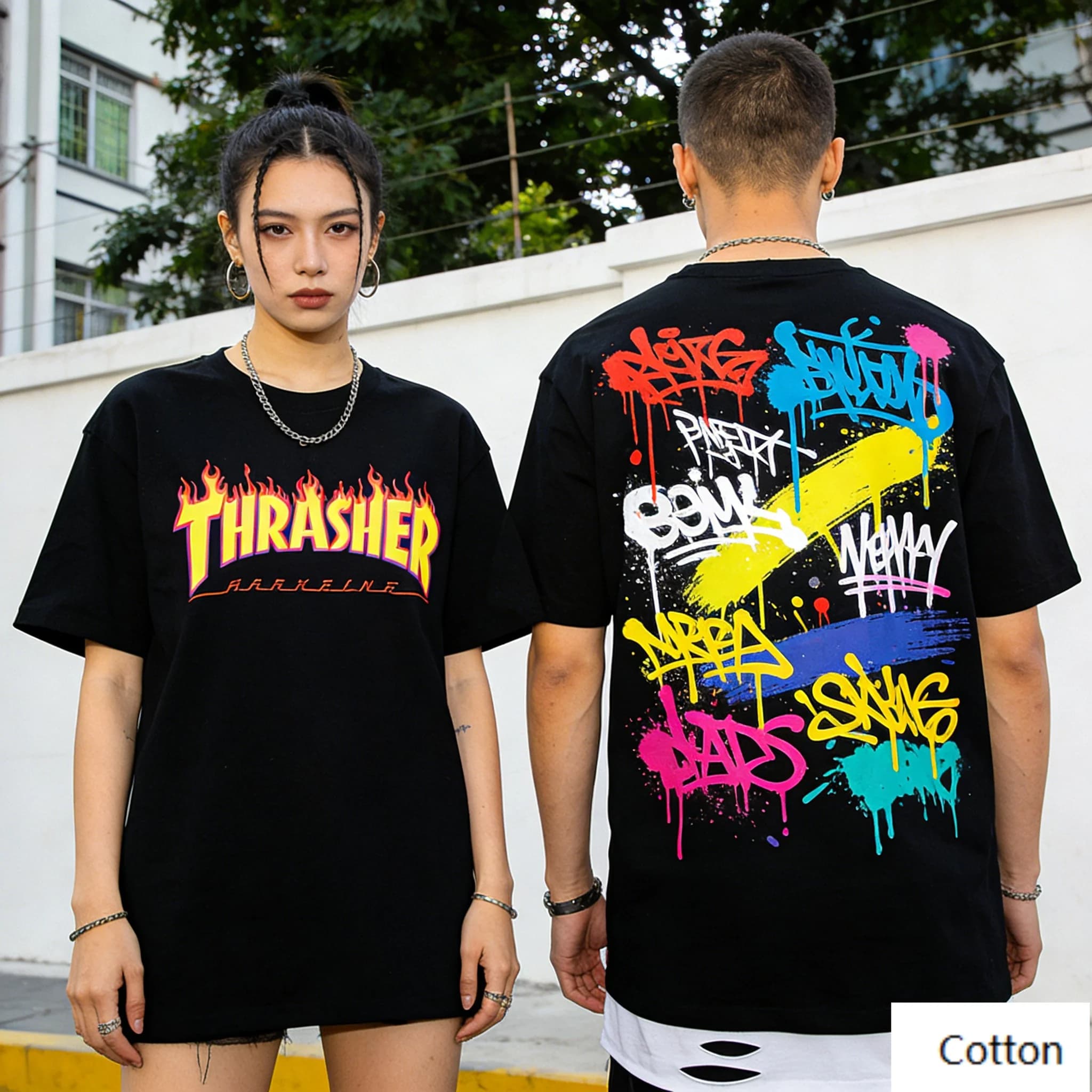 T-shirt officiel avec logo Flame, tee-shirt rétro streetwear en pur coton, haut unisexe avec imprimé