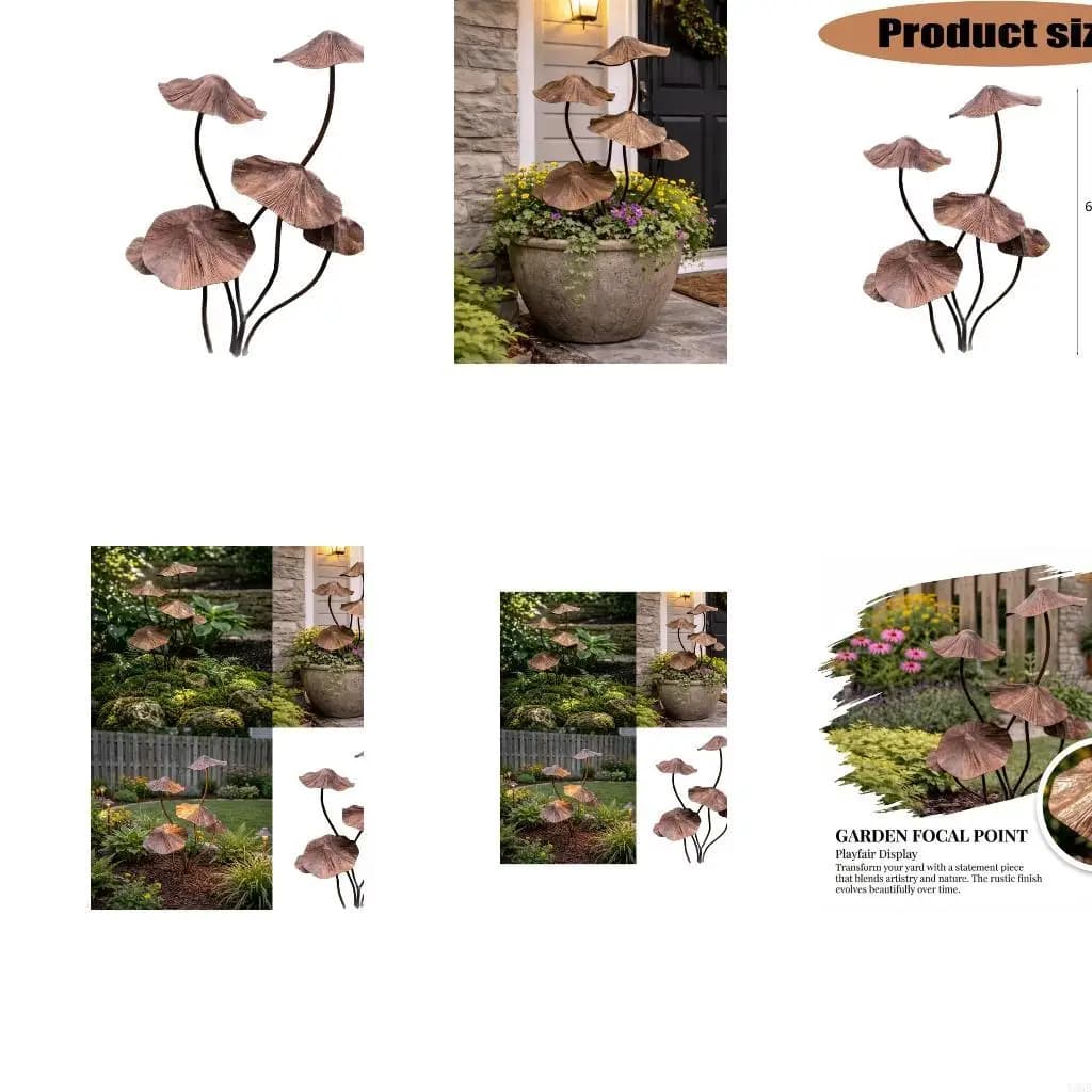 Piquet jardin en forme champignon en fer, Plaque tabouret crapaud, décoration pour cour extérieure, 