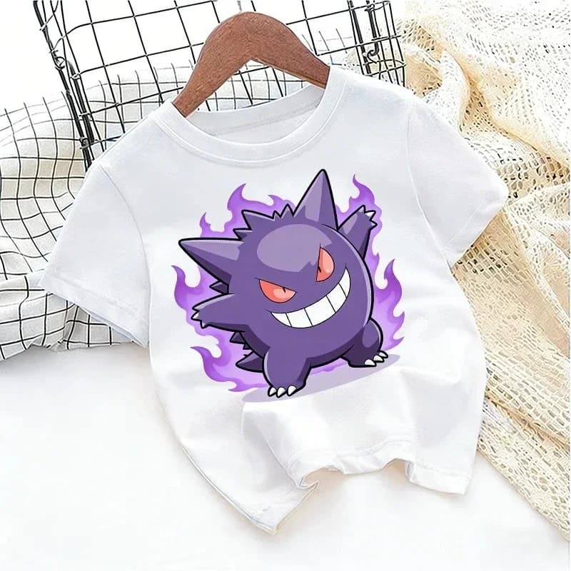 T-shirt blanc Pokemon pour garçons et filles, vêtements mignons pour enfants, dessin animé, jeu, des