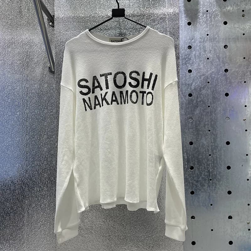 T-shirt à manches longues avec logo classique Satoshi Nakamoto pour hommes et femmes, tissu gaufré c