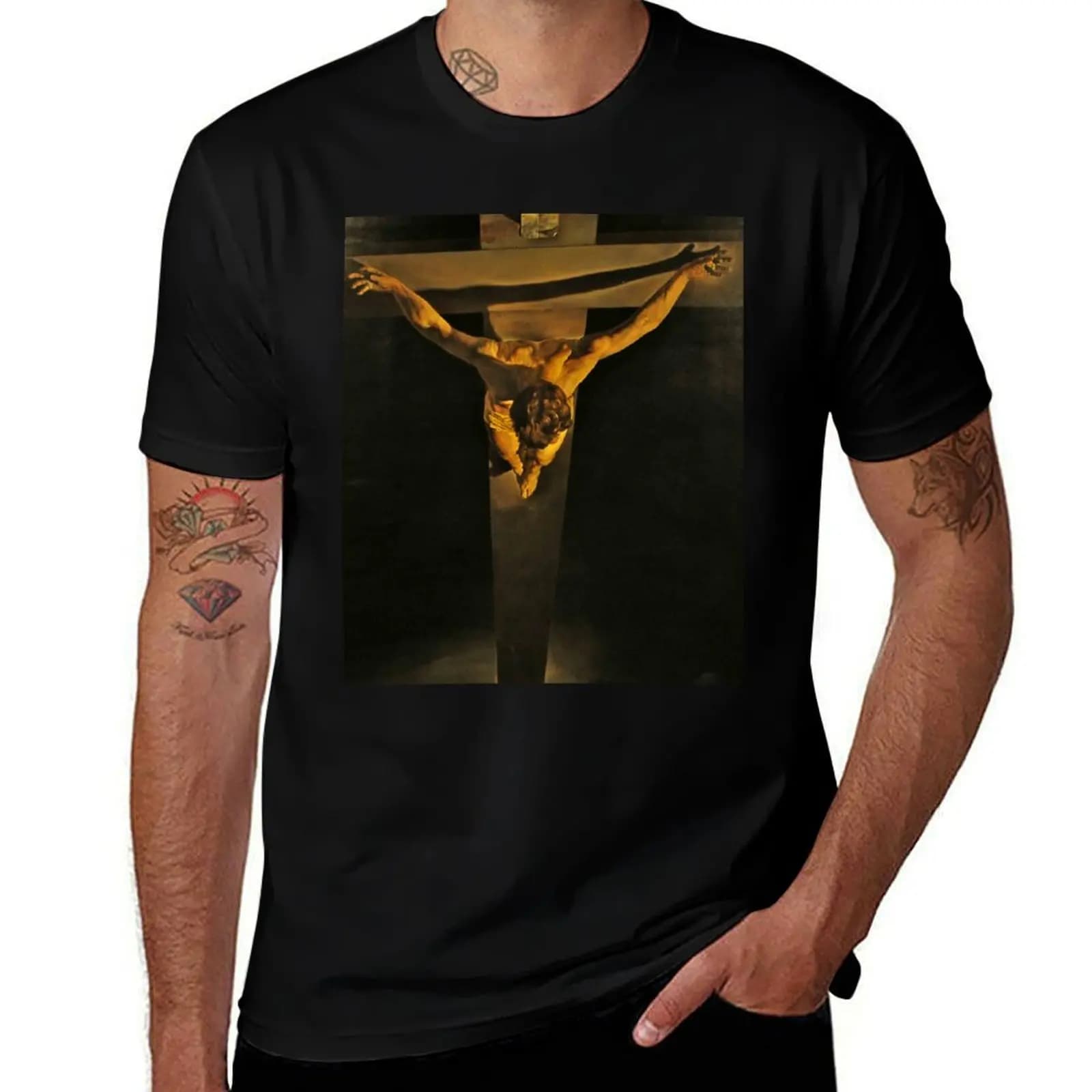 T-shirt Salvador Dali avec peinture du Christ de Saint-Jean, basique, simple, décontracté, à manches