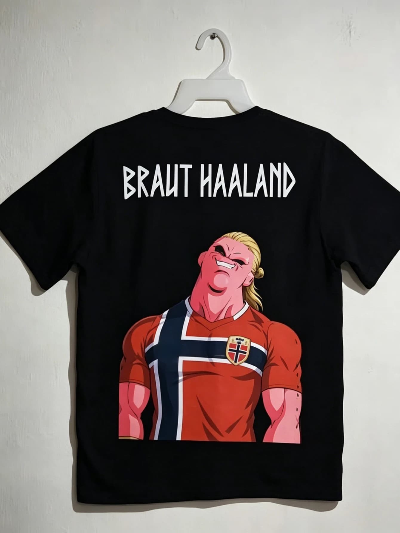 T-shirt graphique drôle Erling Haaland Norvège Majin Buu pour hommes, football, dessin animé, unisex