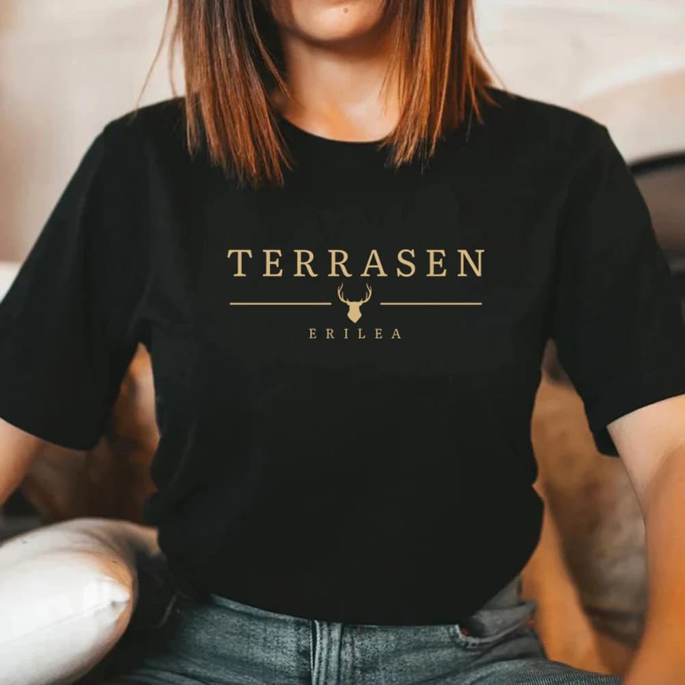 2025 Terrasen T-Shirt trône de verre Merch SJM Bookish T-Shirt ACOTAR T-shirt femmes à manches court