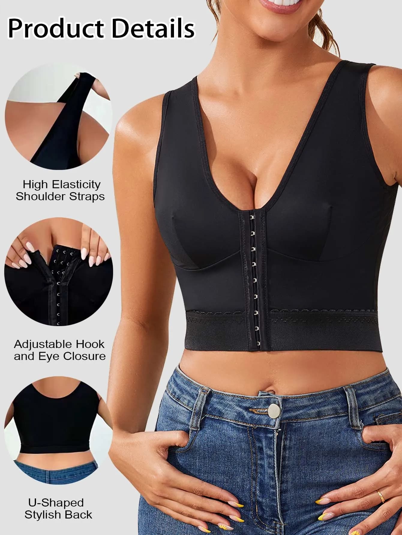 Femmes Push Up sous-vêtements antichoc sport soutien Fitness gilet soutiens-gorge fermeture avant Po