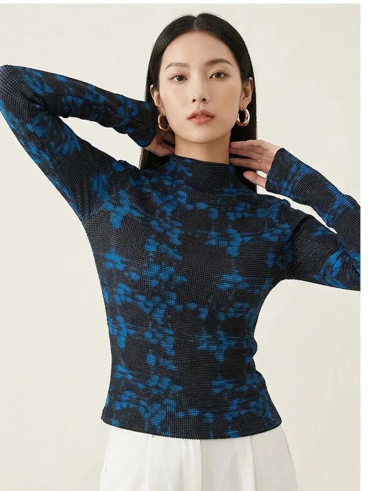 Superbe T-shirt ajusté à manches longues, nouveau style printemps/été, design imprimé à col haut, él