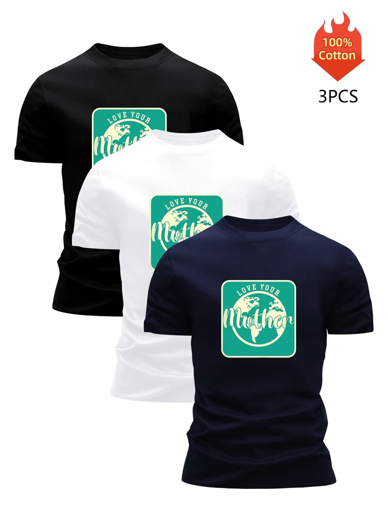 T-shirt imprimé pack de 3 t-shirts graphiques 100 % coton pour hommes chemisier d'été drôle décontra