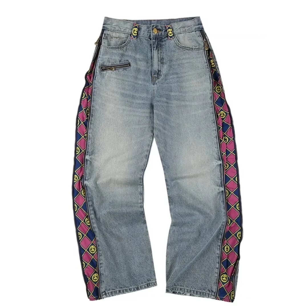 Jean en denim JoJo Anime à panneaux amovibles pour hommes et femmes, taille haute, coupe large, impr