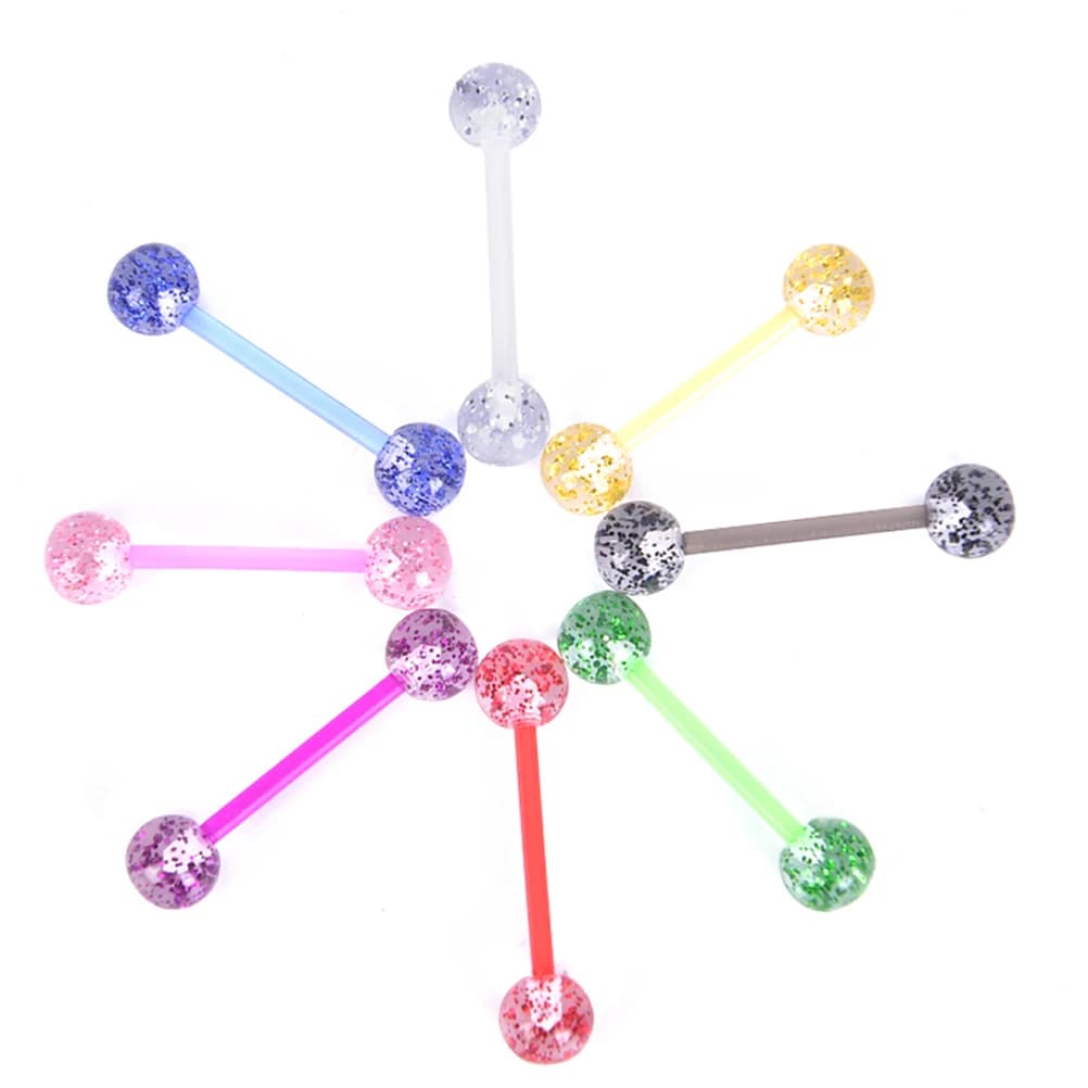 [HS][LA] Lot de 8 Piercings de Langue en Acrylique Scintillant Coloré avec Pendentif Barbell