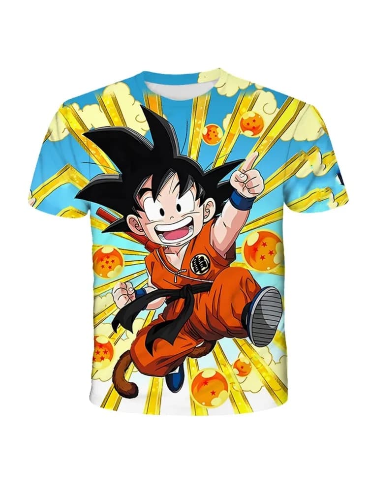 T-shirt Dragon Ball Z imprimé en 3D, Anime japonais, mignon, Goku jeune enfant, Dragon Ball jaune, v