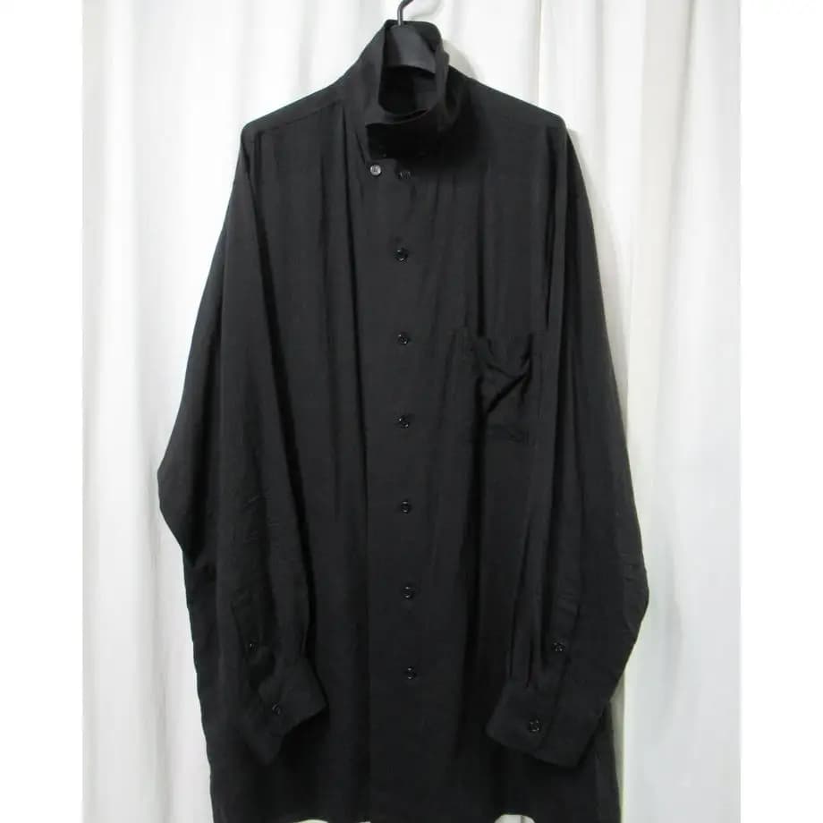 TOP-YAMAMOTO ®   Chemise japonaise minimaliste à col montant pour hommes, chemise noire ample, décon