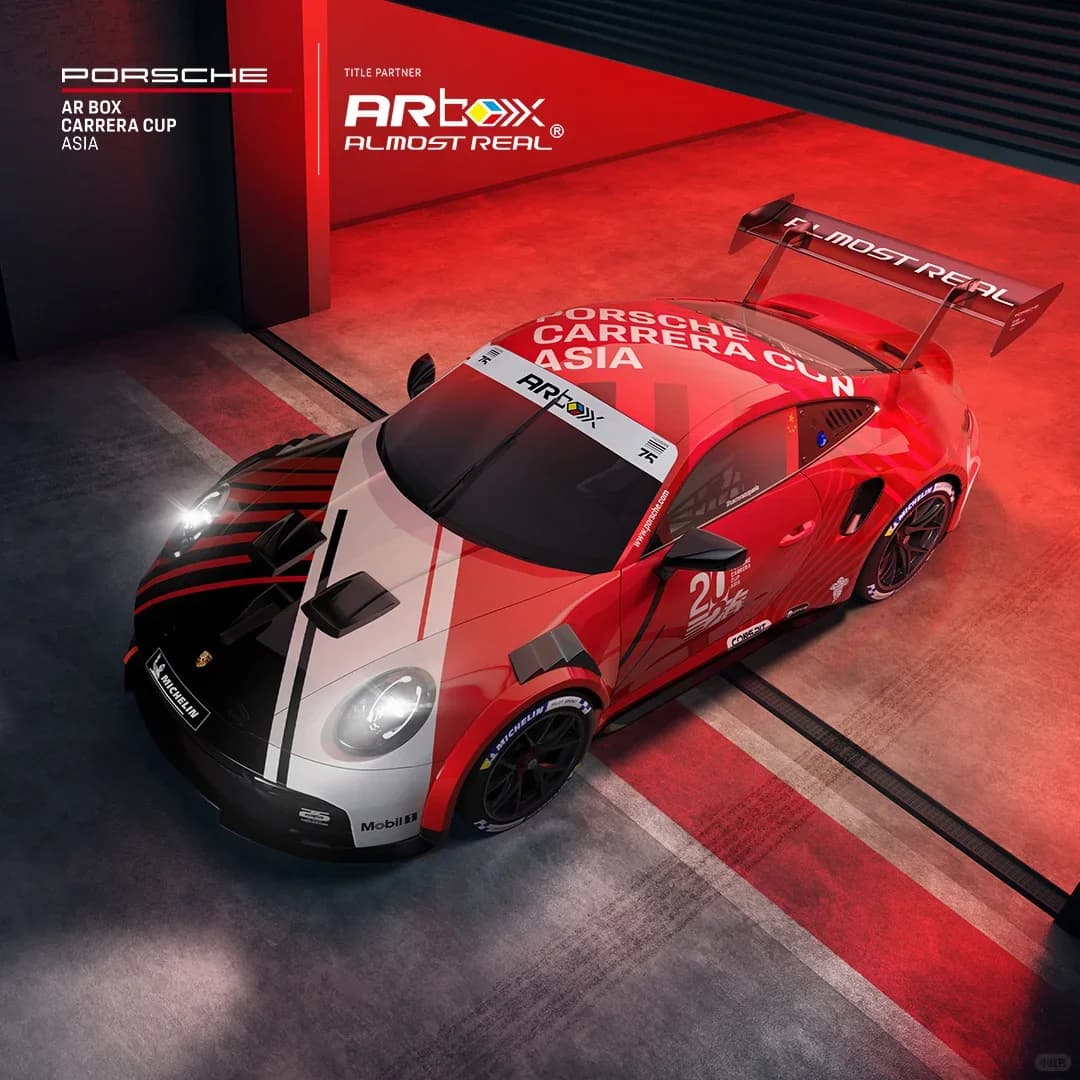 ARbox 1:64 Porsche Carrera Cup Asia PCCA Racing Car Red & White Livery Modèle en alliage moulé sous 
