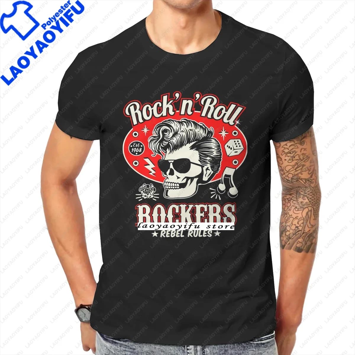 Gothique Rockabilly Rock and Roll Creative TShirt Cool Men Skull Dice Rockers Graphic Tshirts Male F