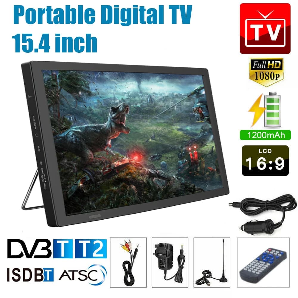 15.4 pouces Portable Mini lecteur de télévision de voiture 1080P HDMI HD lecteur de télévision DVB-T