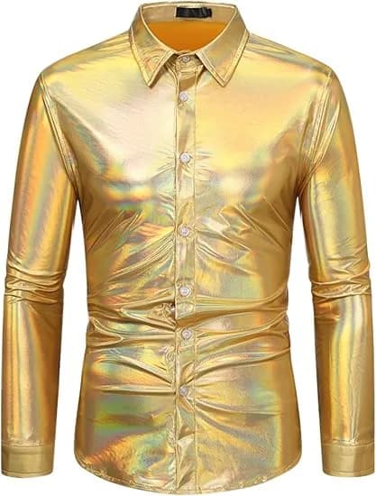 Chemise à manches longues pour hommes, couleur unie, brillante, scène de fête, boîte de nuit, Costum