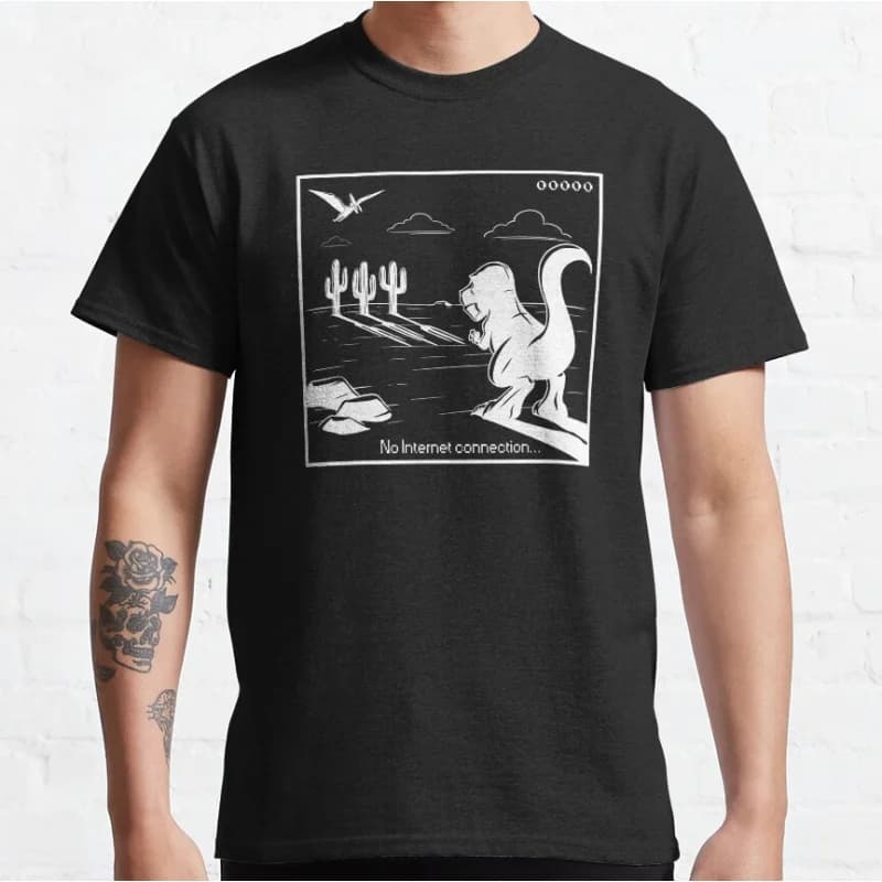 Exécution T-Rex! Drôle 404 cadeau hors ligne 90s dessin animé pixel jeu vidéo dinosaure T-shirt pour
