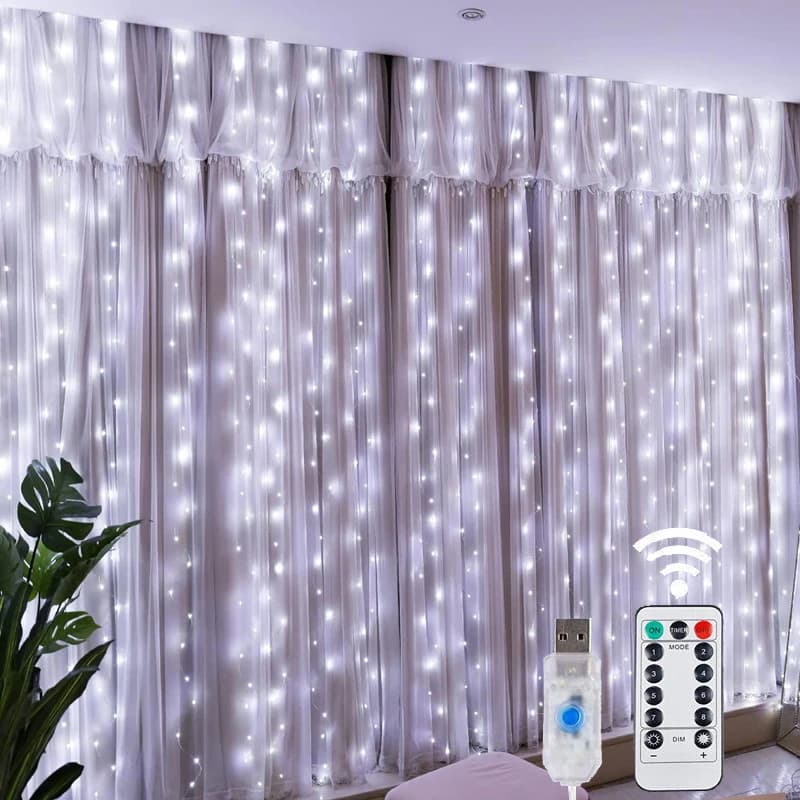 Rideau lumineux LED avec télécommande USB, 8 modes, décoration de noël pour la maison, vacances, nou