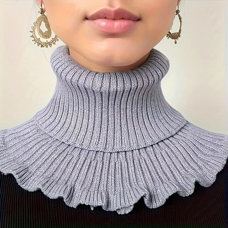 Faux foulard tricoté noir et blanc à la mode – doux, épais et chaud, avec un design élégant à volant