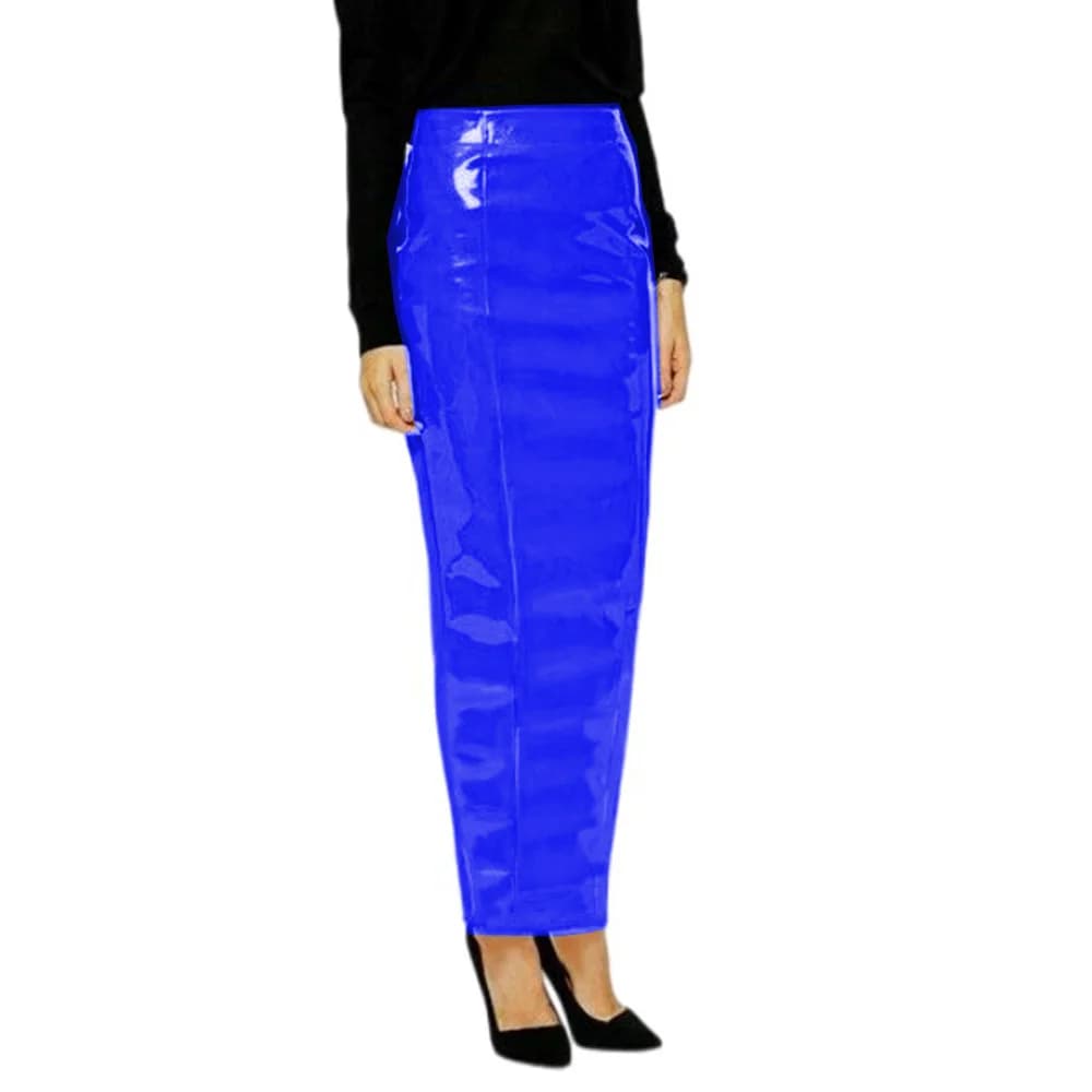 Jupe en cuir PVC brillant pour femmes, jupe longue, jupe de bondage restreinte, jupe maxi, rue haute