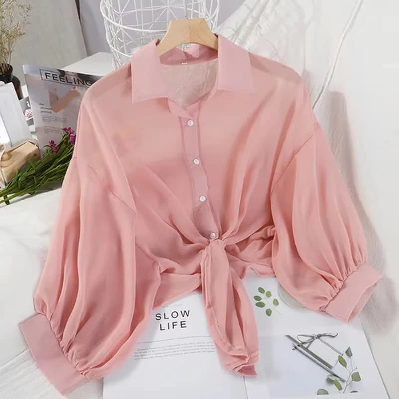 Chemise d'été en mousseline de soie pour femmes, manches mi-longues, chauve-souris, décontractée, bo