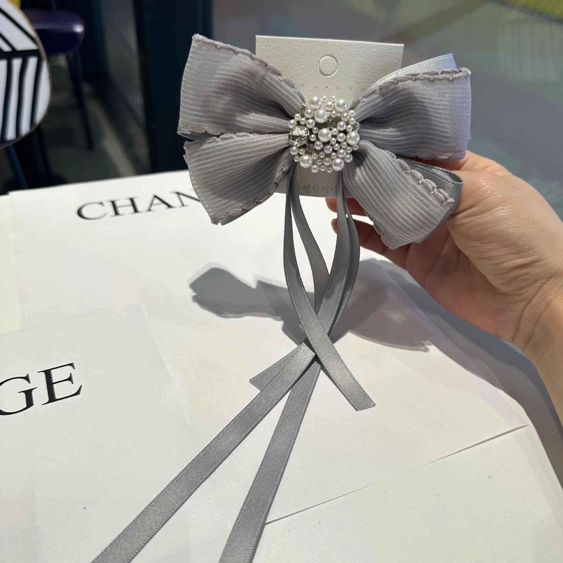 Accessoires pour cheveux coréens, nœud en ruban de dentelle, pince à ressort avec banderole de perle
