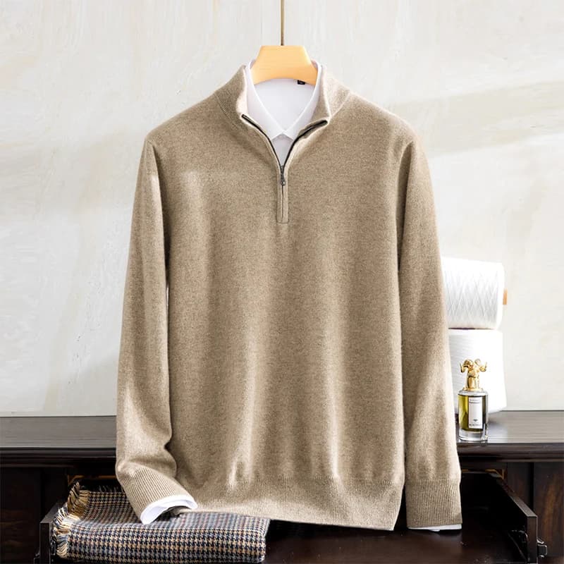 Pull en cachemire pur 100% pour hommes, demi-col roulé, fermeture éclair, manches longues, couleur u