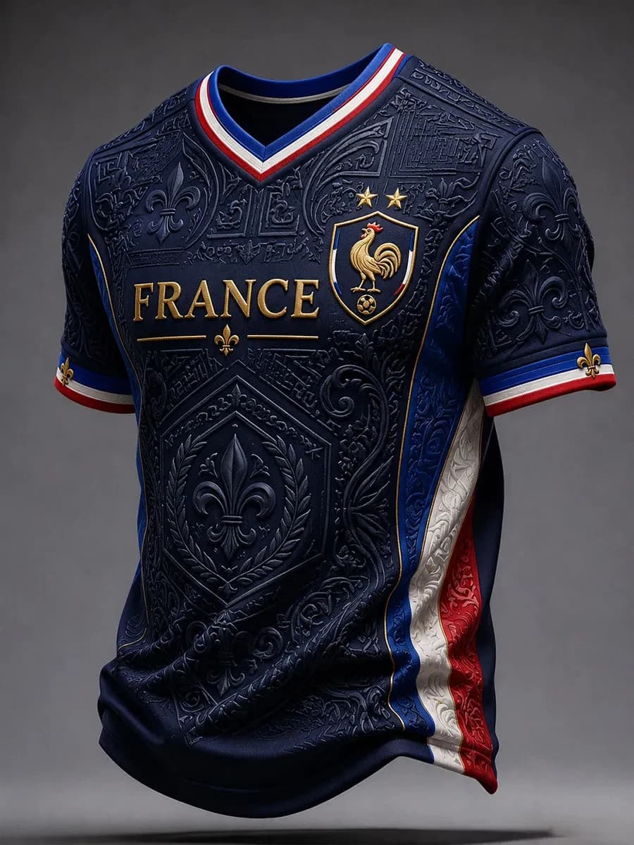 Maillot de football style français pour hommes et femmes, t-shirt à motif imprimé 3D, haut à manches