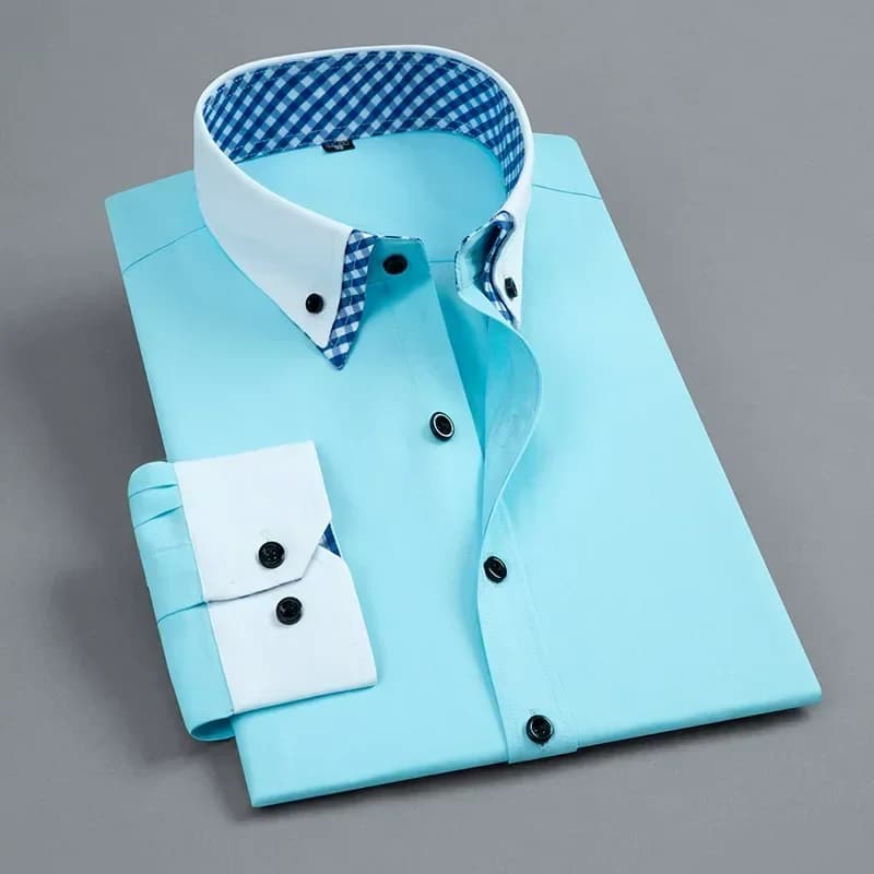 2026 chemise habillée pour hommes Non fer mode Double couche à manches longues affaires formelle cou