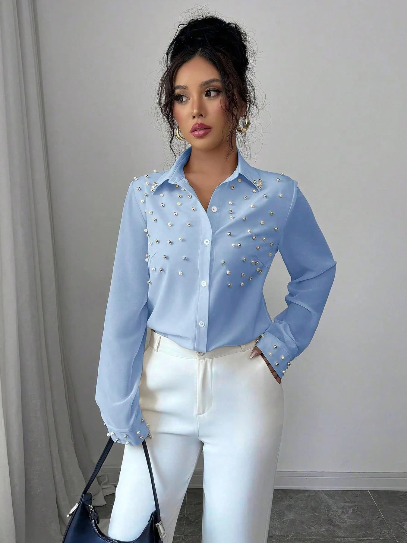 Chemise à manches longues pour femme, tenue quotidienne élégante et confortable, parfaite pour les p