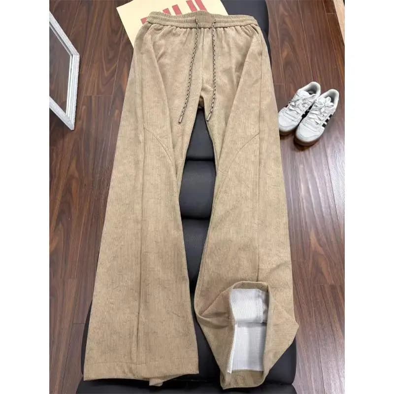 Pantalon de survêtement en velours côtelé kaki pour homme, style rétro américain, pantalon de sport