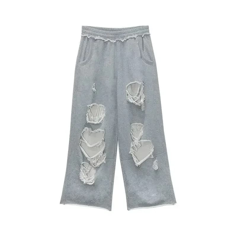 Joggers gris vintage délavés style hip-hop pour femme, coupe ample, style grunge, jambe large, panta