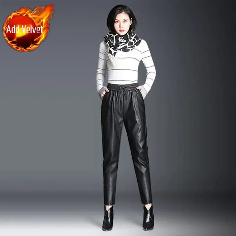 Sarouel décontracté en cuir PU femme pantalon G haute qualité taille unique Chic et élégant vêtement