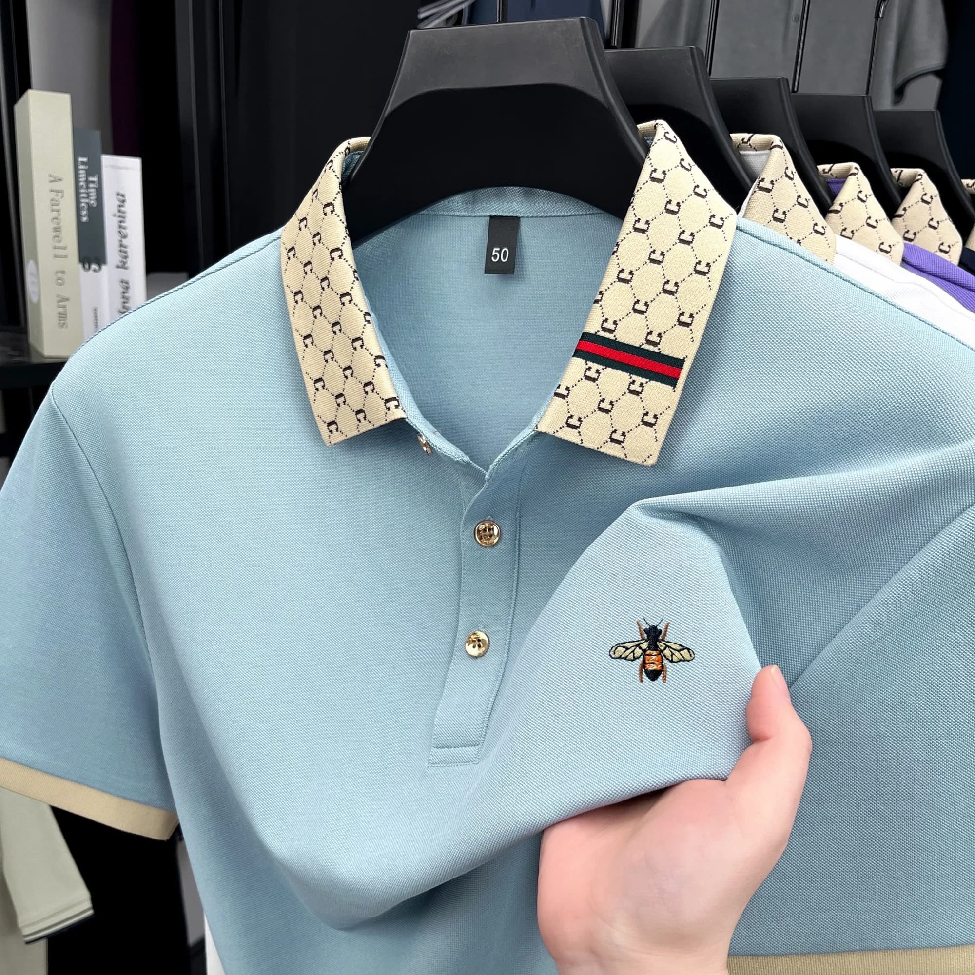 Haute qualité miel abeille brodé à manches courtes hommes polo été nouveau T-shirt marque lettre jac