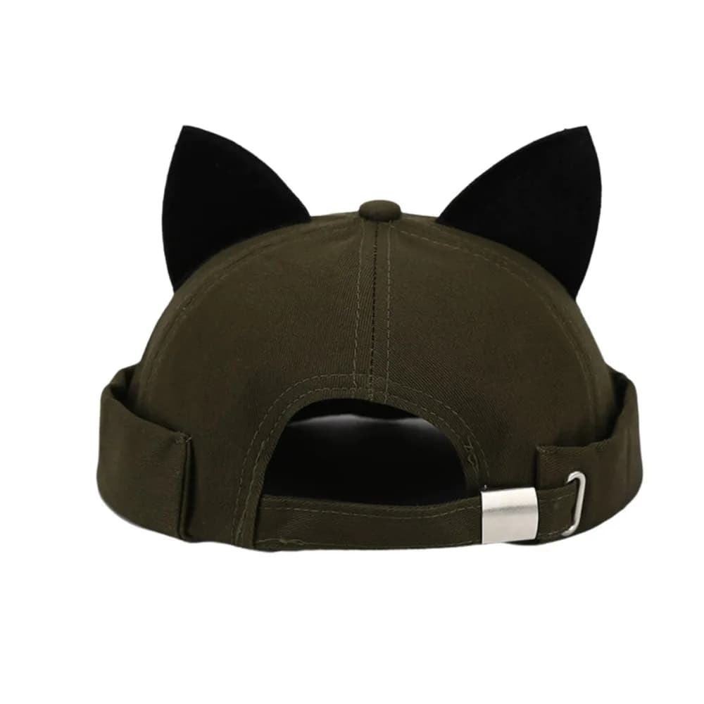 Casquette Docker Unisexe à Oreilles de Chat Imprimé Léopard Hip Hop, Sans Visière, Couleur Unie, Rég